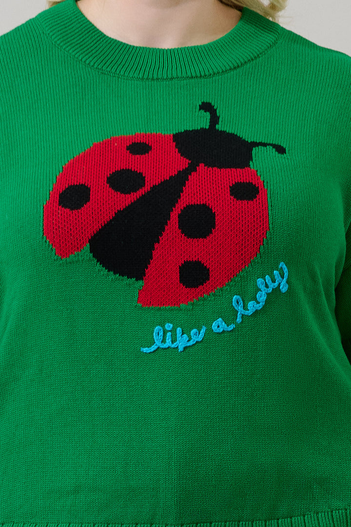 Ladybug Drop Shoulder Sweater Top Curve