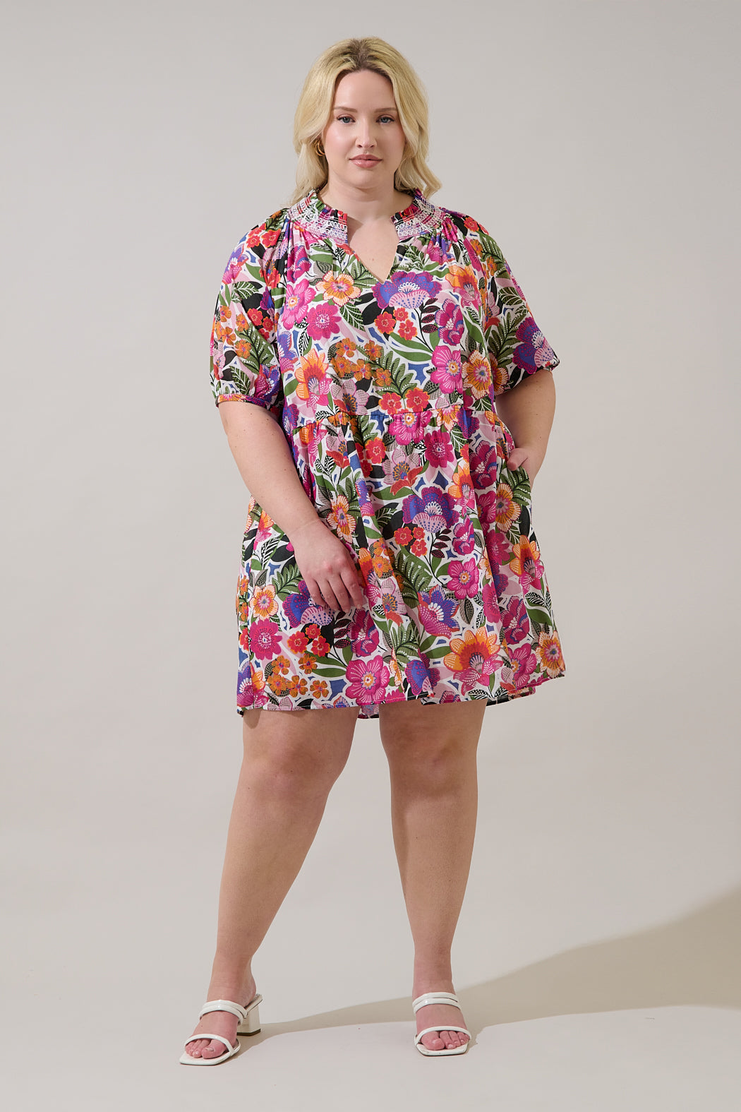 Rendal Floral Jesse Babydoll Mini Dress Curve