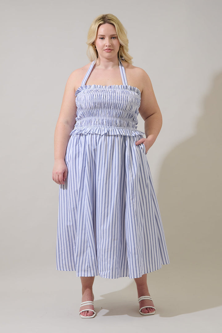 Kolin Striped Smocked Midi Dress Curve