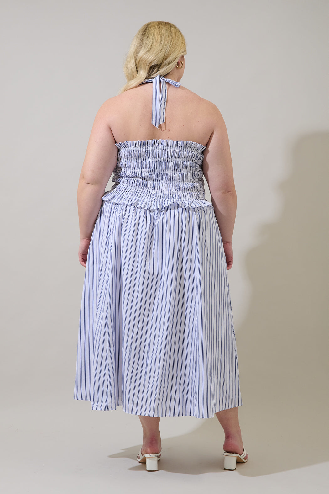 Kolin Striped Smocked Midi Dress Curve