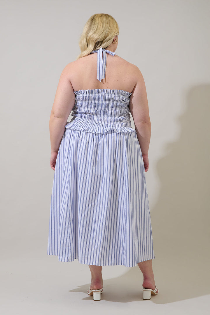 Kolin Striped Smocked Midi Dress Curve
