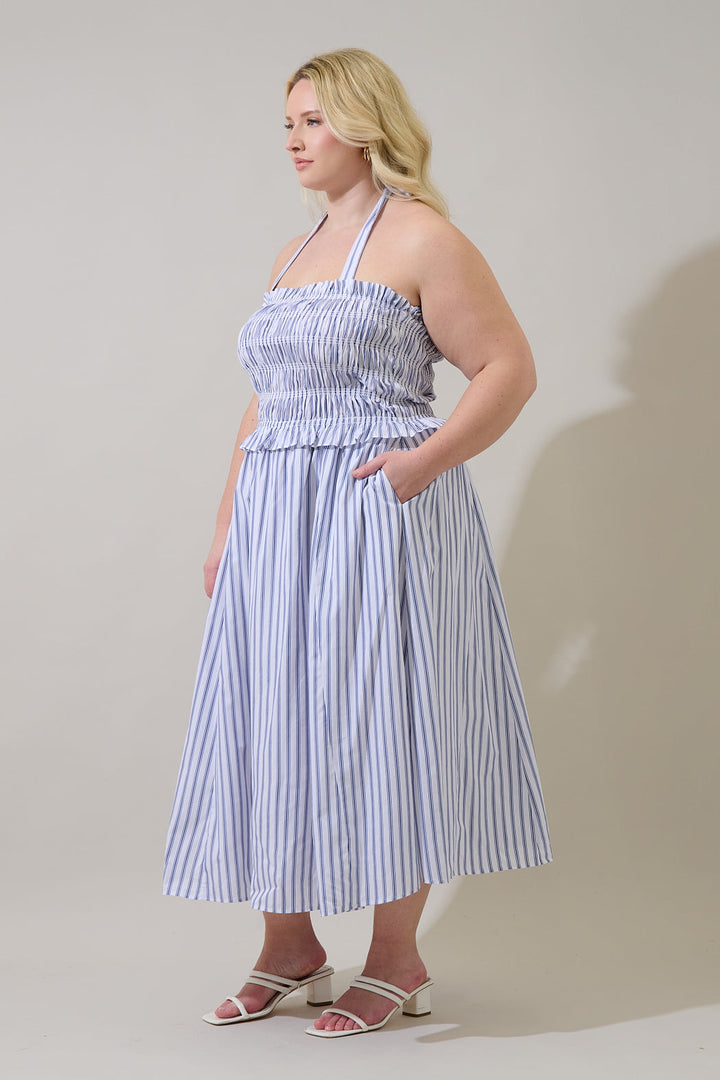 Kolin Striped Smocked Midi Dress Curve