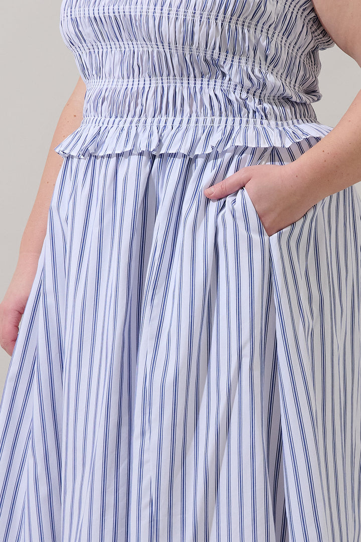 Kolin Striped Smocked Midi Dress Curve