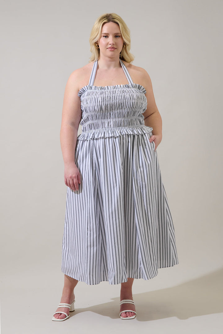 Kolin Striped Smocked Midi Dress Curve