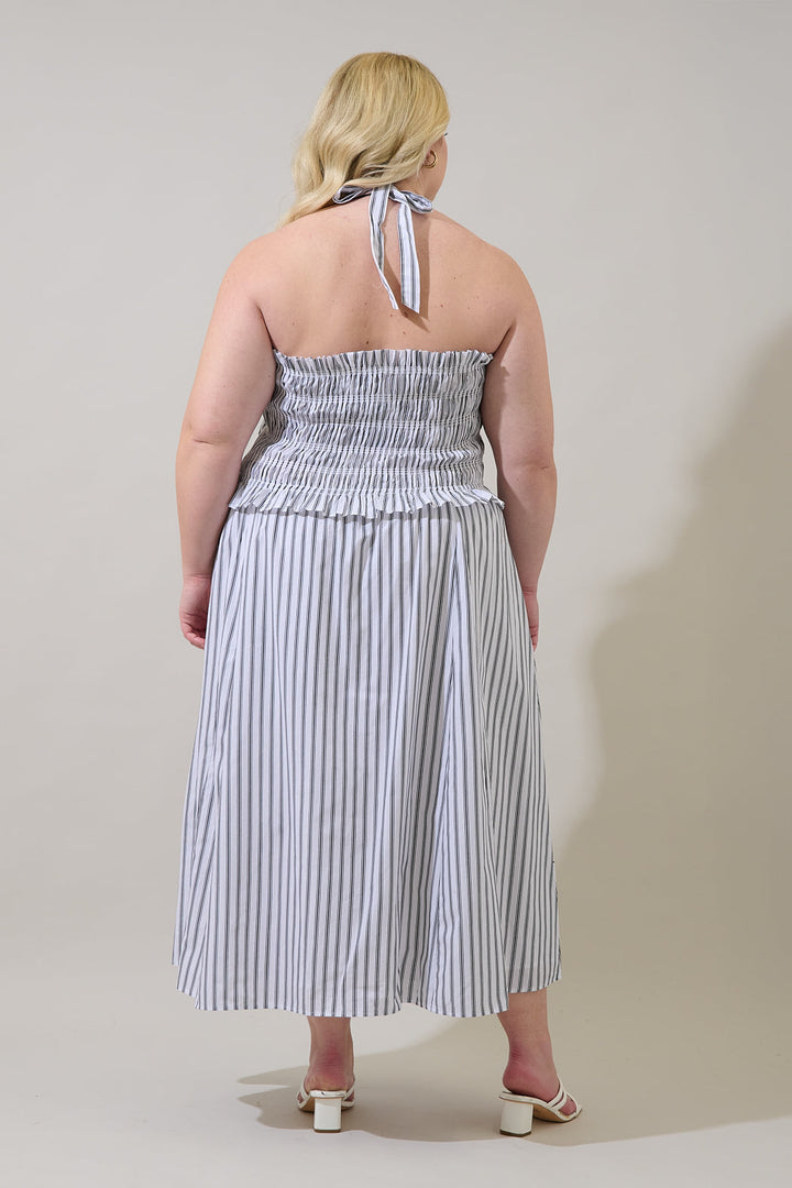 Kolin Striped Smocked Midi Dress Curve