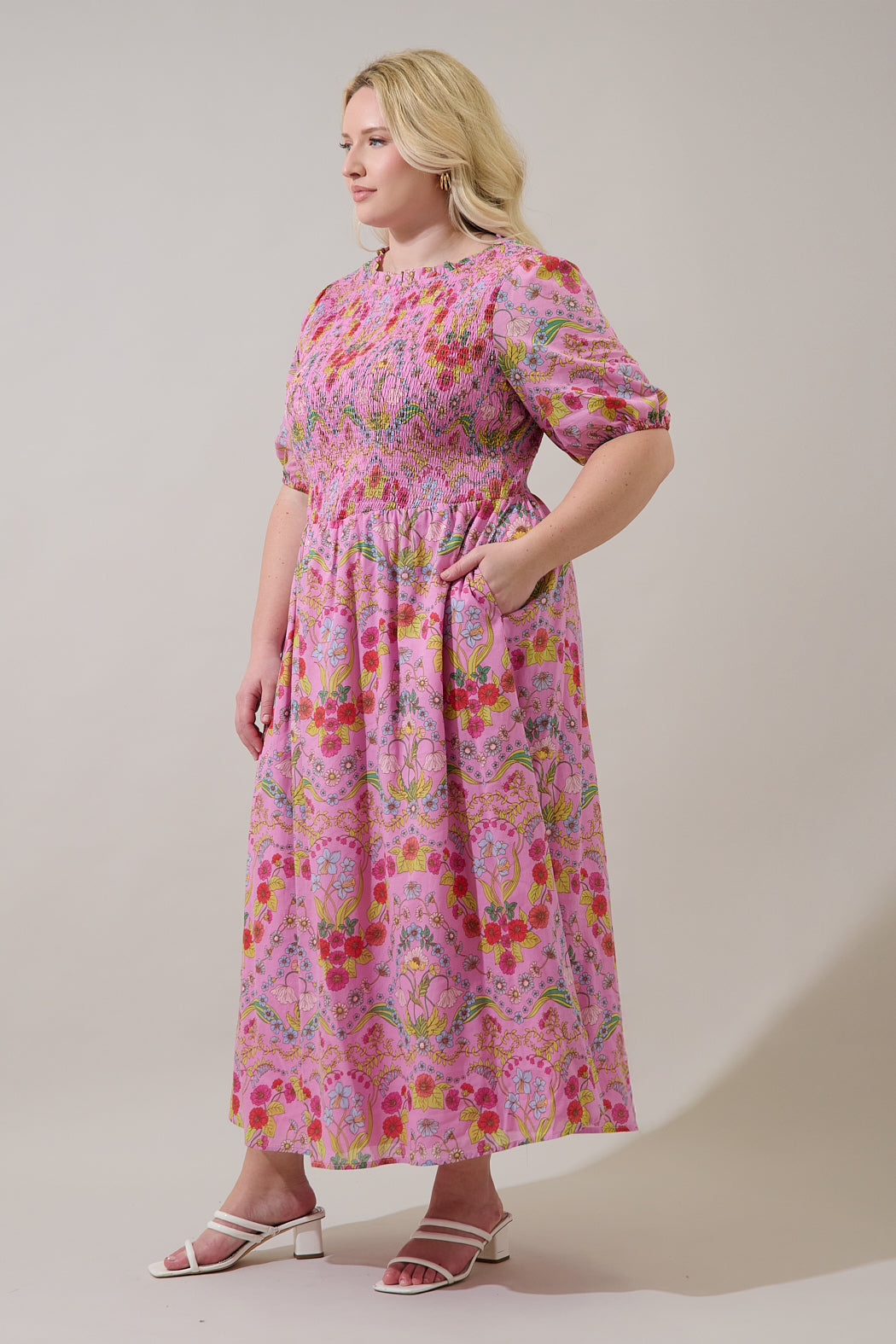 Ramsie Floral Bermy Smocked Maxi Dress Curve