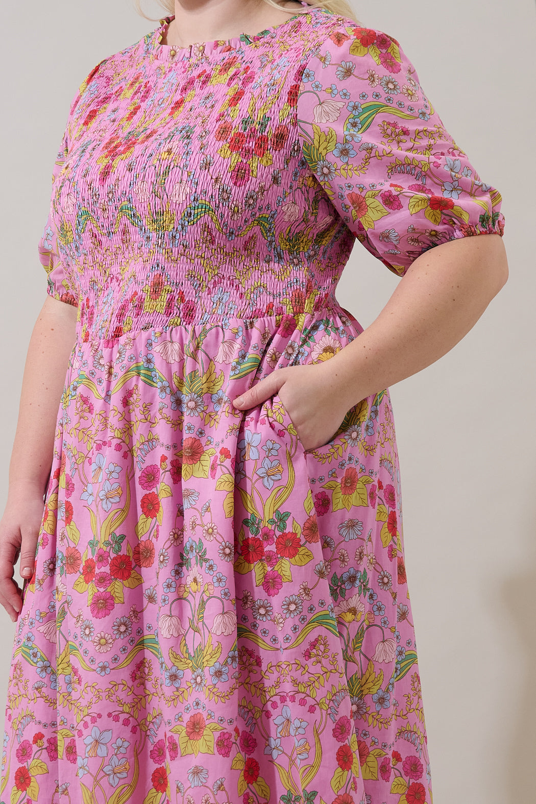 Ramsie Floral Bermy Smocked Maxi Dress Curve