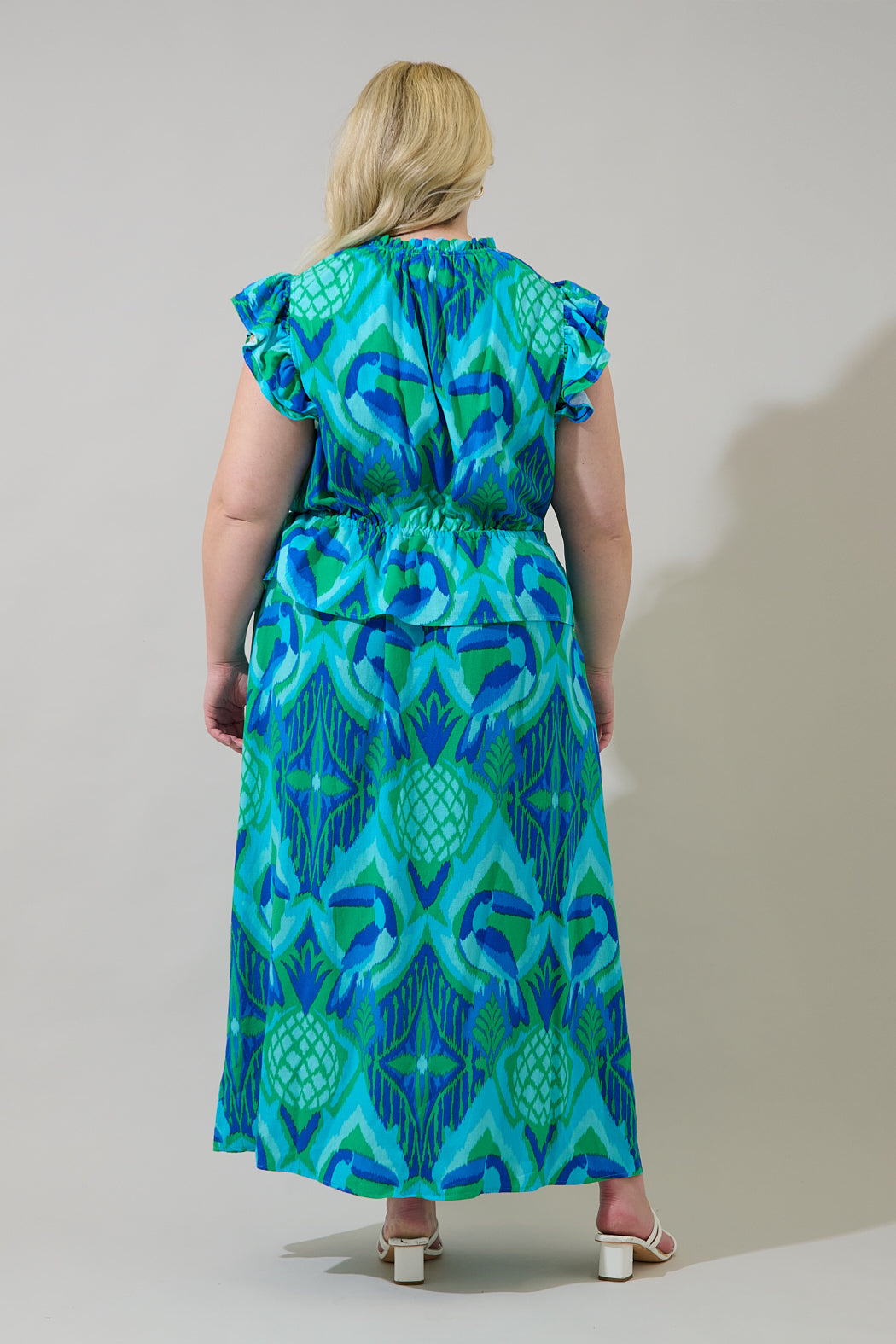 Blissy Tropical Astra Ruffle Maxi Dress Curve