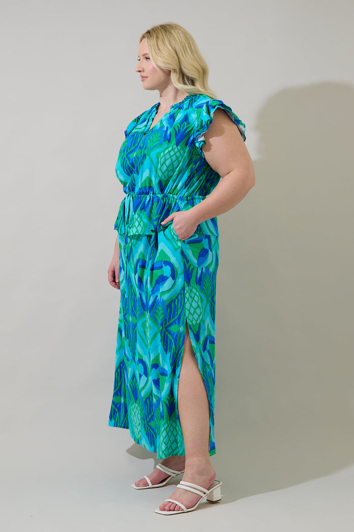 Blissy Tropical Astra Ruffle Maxi Dress Curve