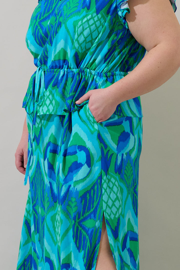 Blissy Tropical Astra Ruffle Maxi Dress Curve