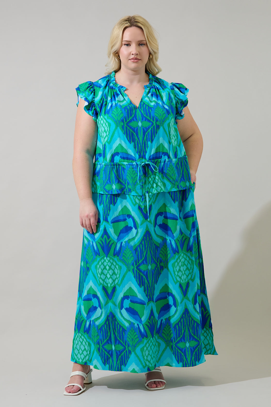 Blissy Tropical Astra Ruffle Maxi Dress Curve