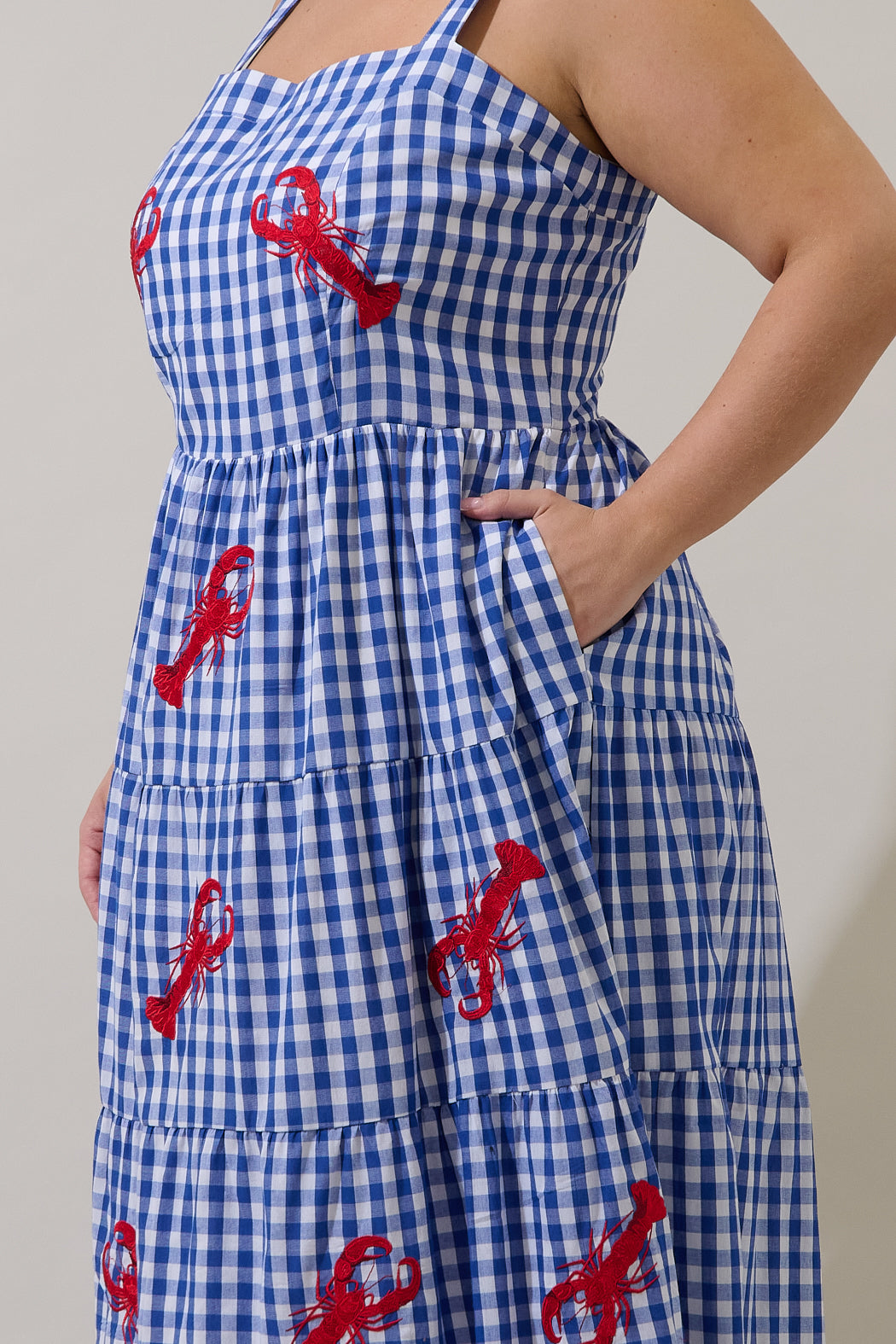 Lobster Embroidered Tiered Midi Dress Curve