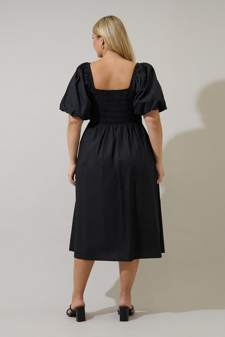 Sonia Bubble Sleeve Smocked Midi Dress Curve