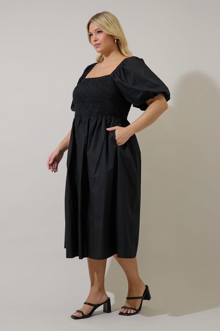Sonia Bubble Sleeve Smocked Midi Dress Curve