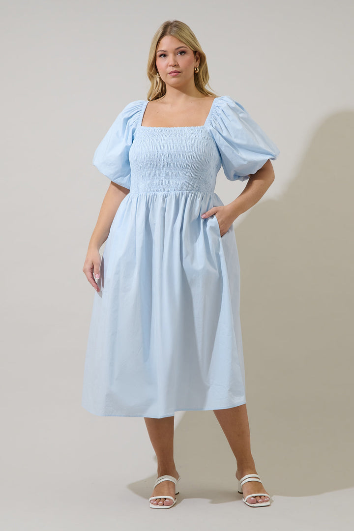 Sonia Bubble Sleeve Smocked Midi Dress Curve