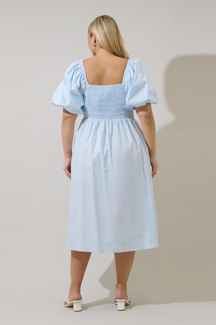 Sonia Bubble Sleeve Smocked Midi Dress Curve