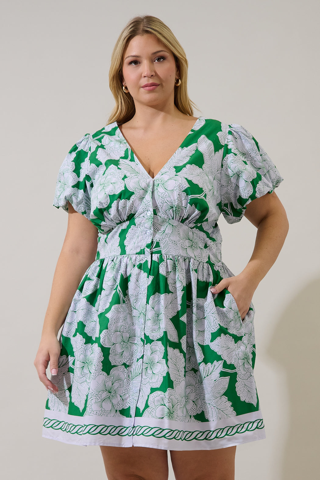 Kasina Button Down Mini Dress Renza Floral Curve