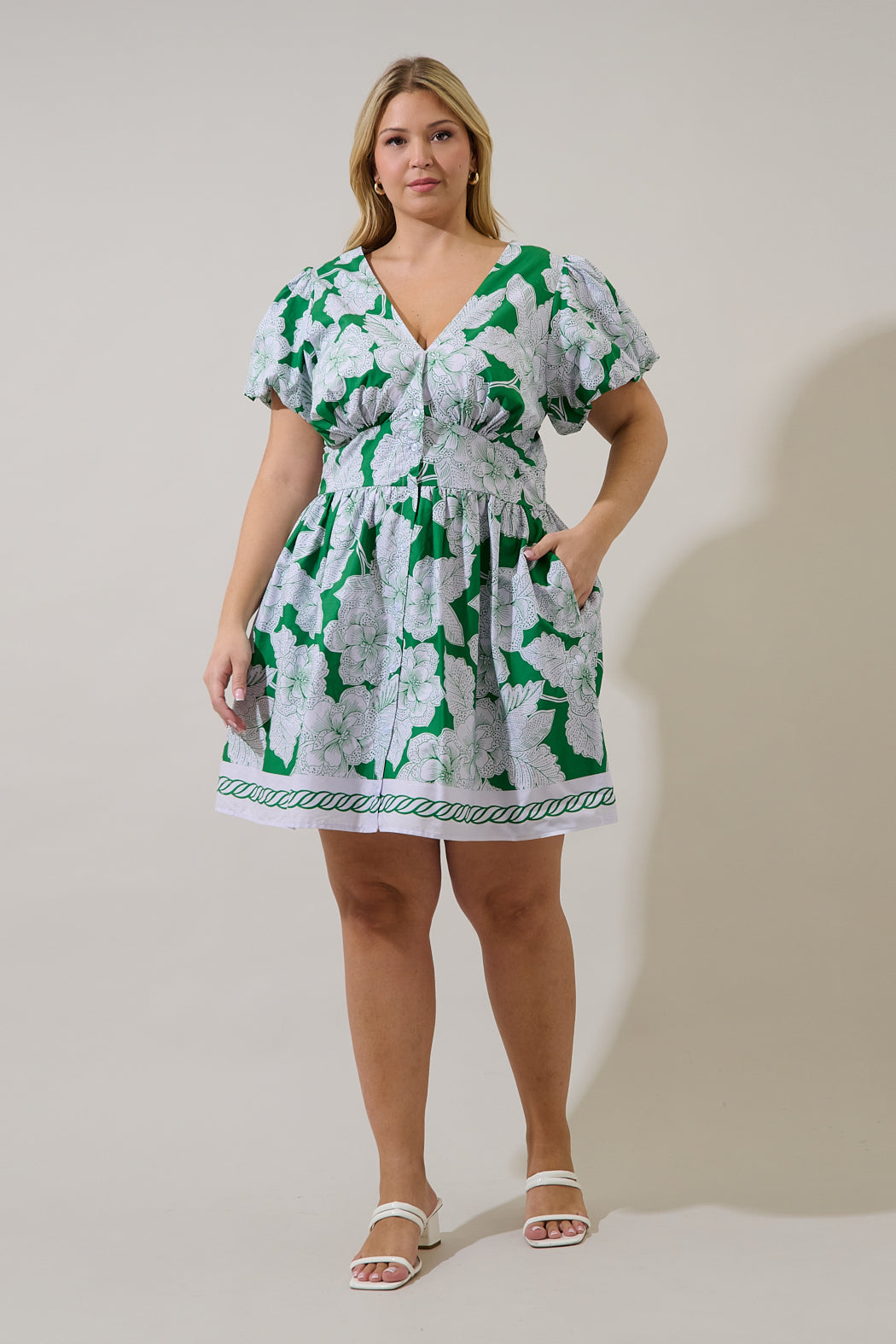 Kasina Button Down Mini Dress Renza Floral Curve