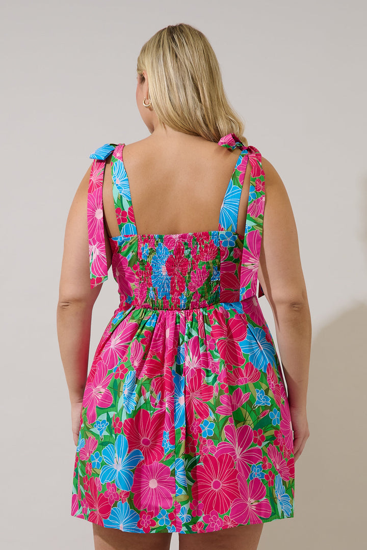 Gracia Pleated Mini Dress Mervy Floral Curve