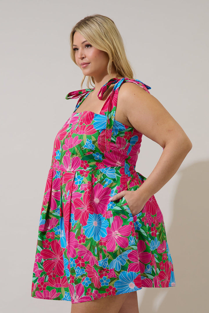 Gracia Pleated Mini Dress Mervy Floral Curve