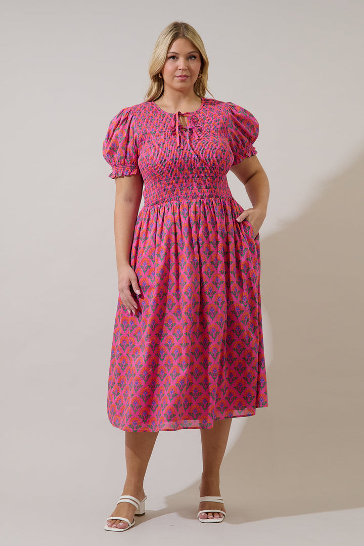 Tamry Smocked Midi Dress Kendrie Floral Curve