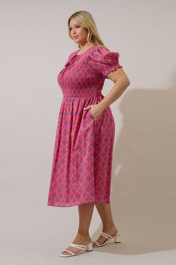 Tamry Smocked Midi Dress Kendrie Floral Curve