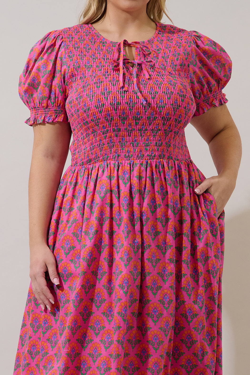 Tamry Smocked Midi Dress Kendrie Floral Curve
