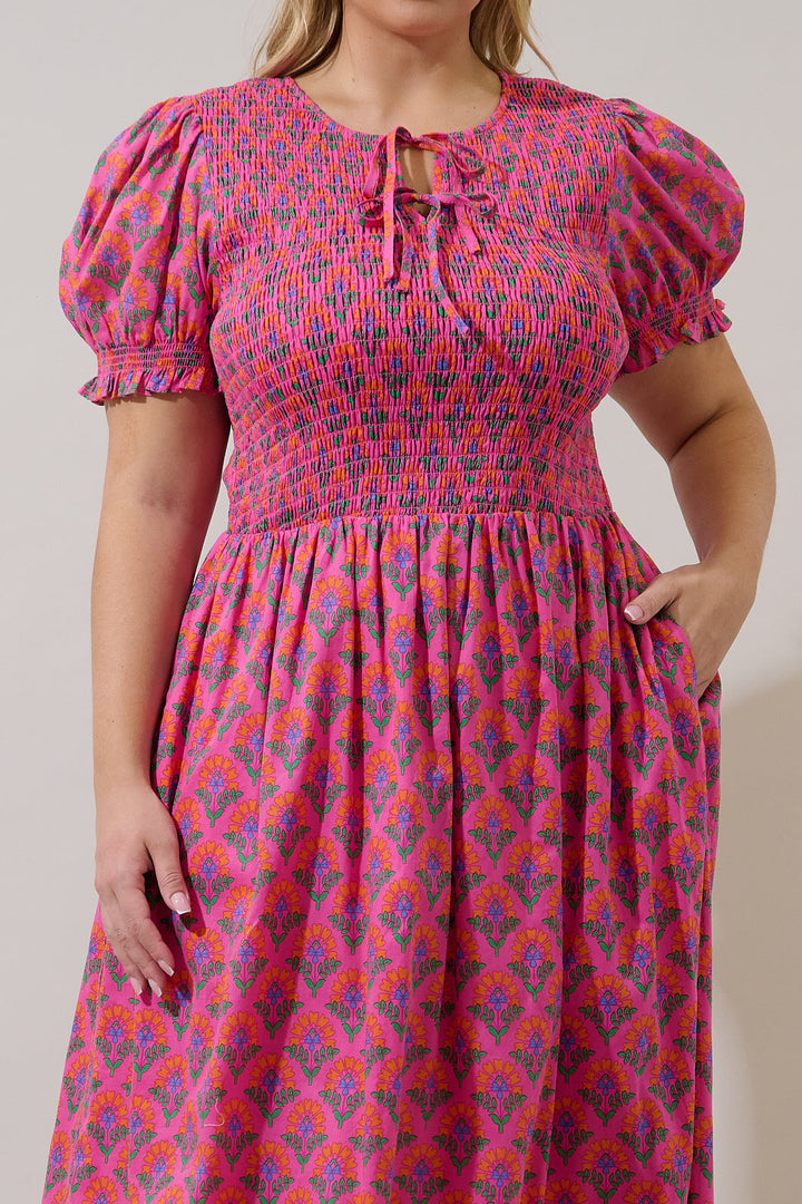 Tamry Smocked Midi Dress Kendrie Floral Curve