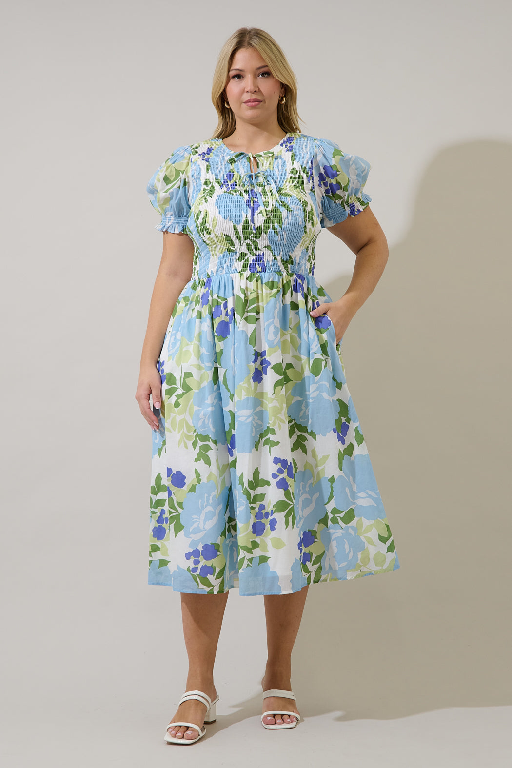 Tamry Smocked Midi Dress Khloey Floral Curve