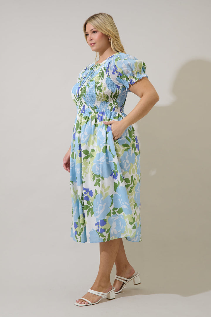 Tamry Smocked Midi Dress Khloey Floral Curve