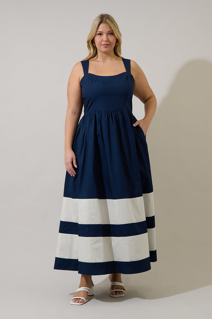 Murry Smocked Contrast Maxi Dress Curve