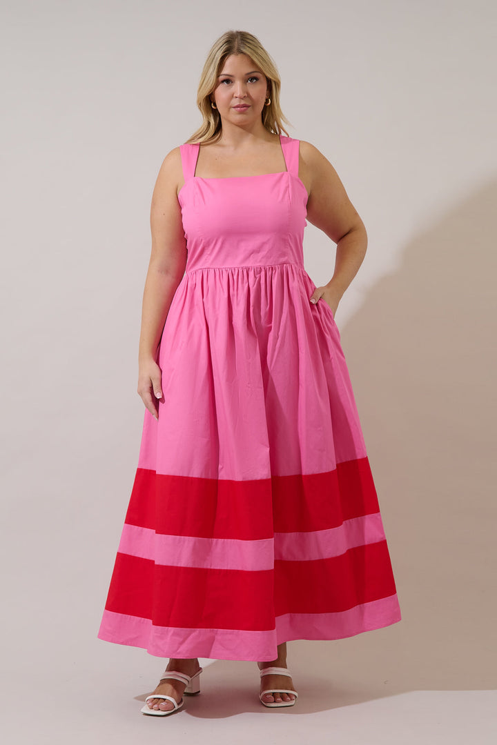 Murry Smocked Contrast Maxi Dress Curve
