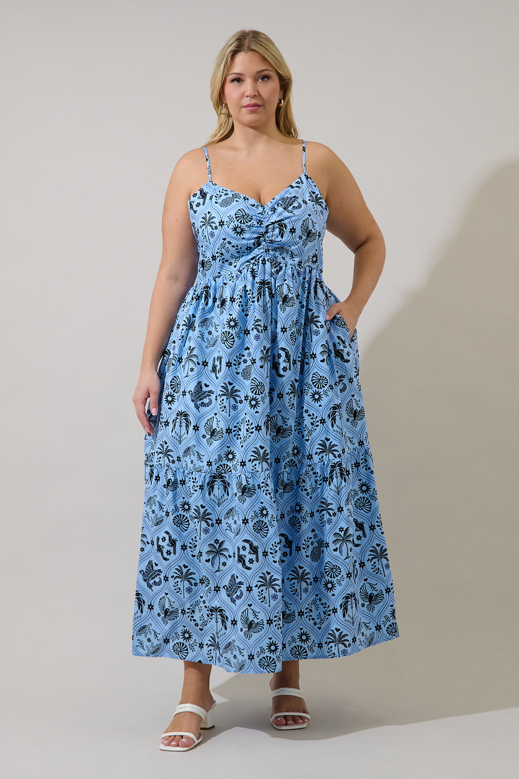 Tamer Ruched Midi Dress Feiry Tropics Curve