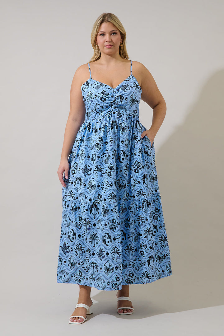 Tamer Ruched Midi Dress Feiry Tropics Curve