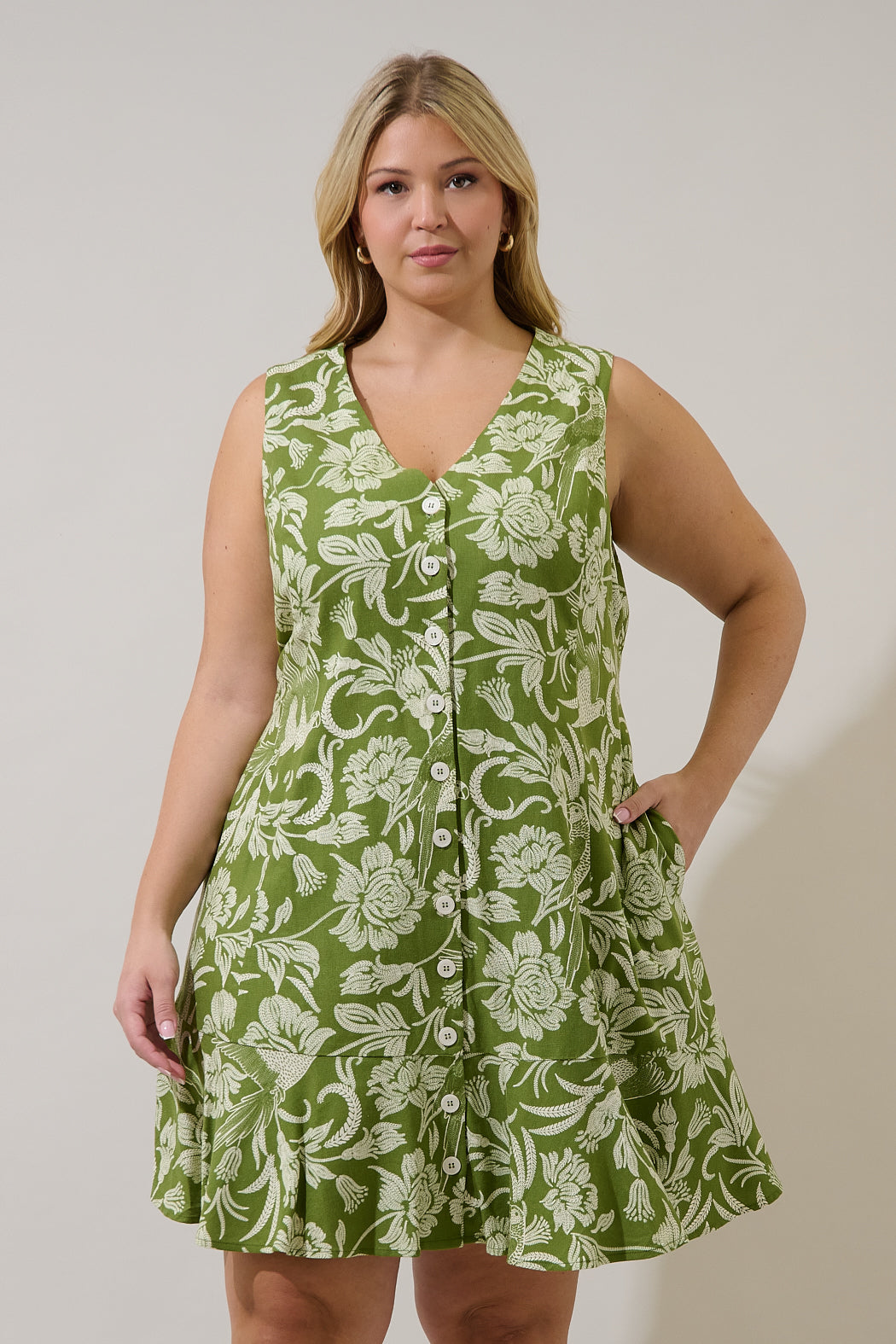 Terria Button Down Mini Dress Kory Floral Curve