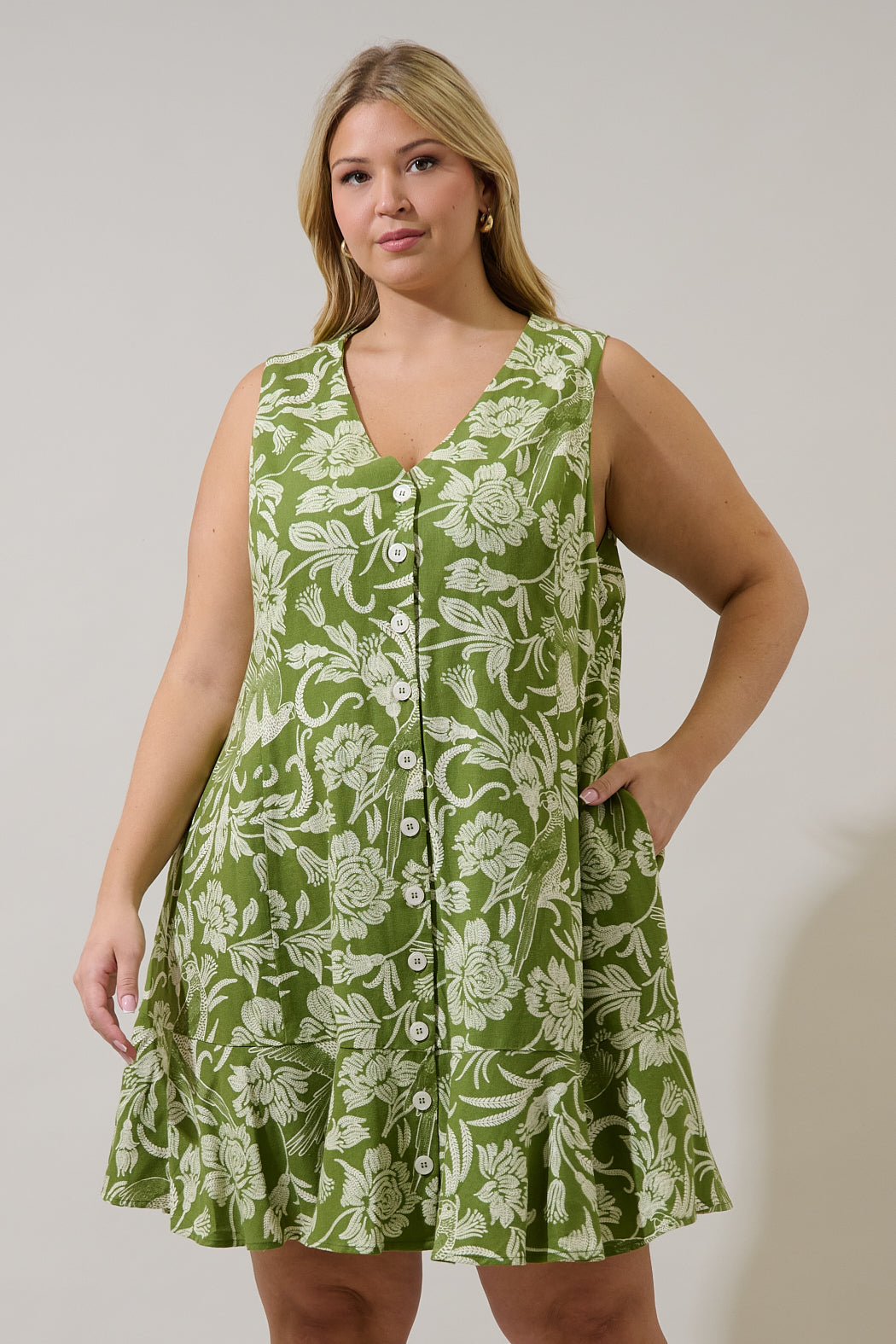 Terria Button Down Mini Dress Kory Floral Curve