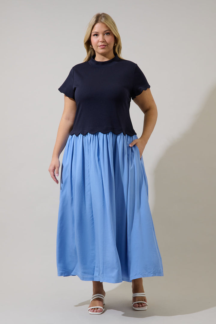 Marby Scallop Contrast Midi Dress Curve
