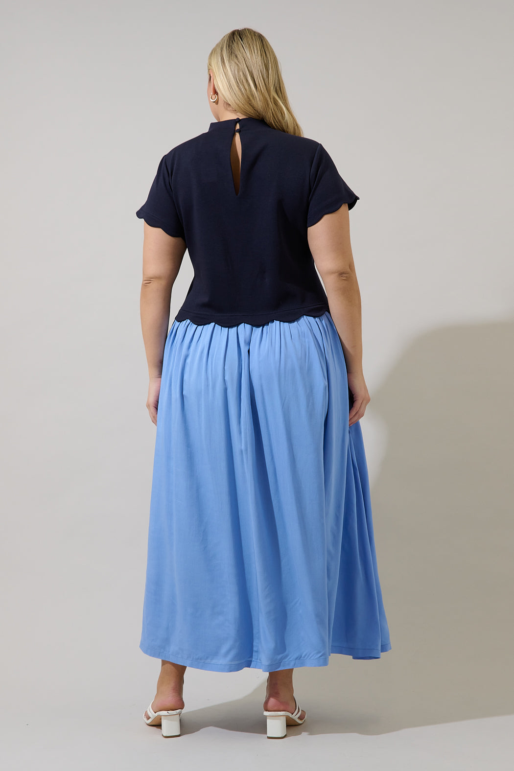 Marby Scallop Contrast Midi Dress Curve