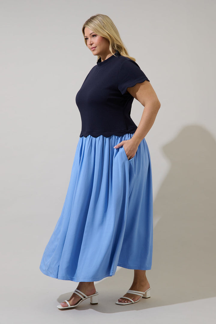 Marby Scallop Contrast Midi Dress Curve