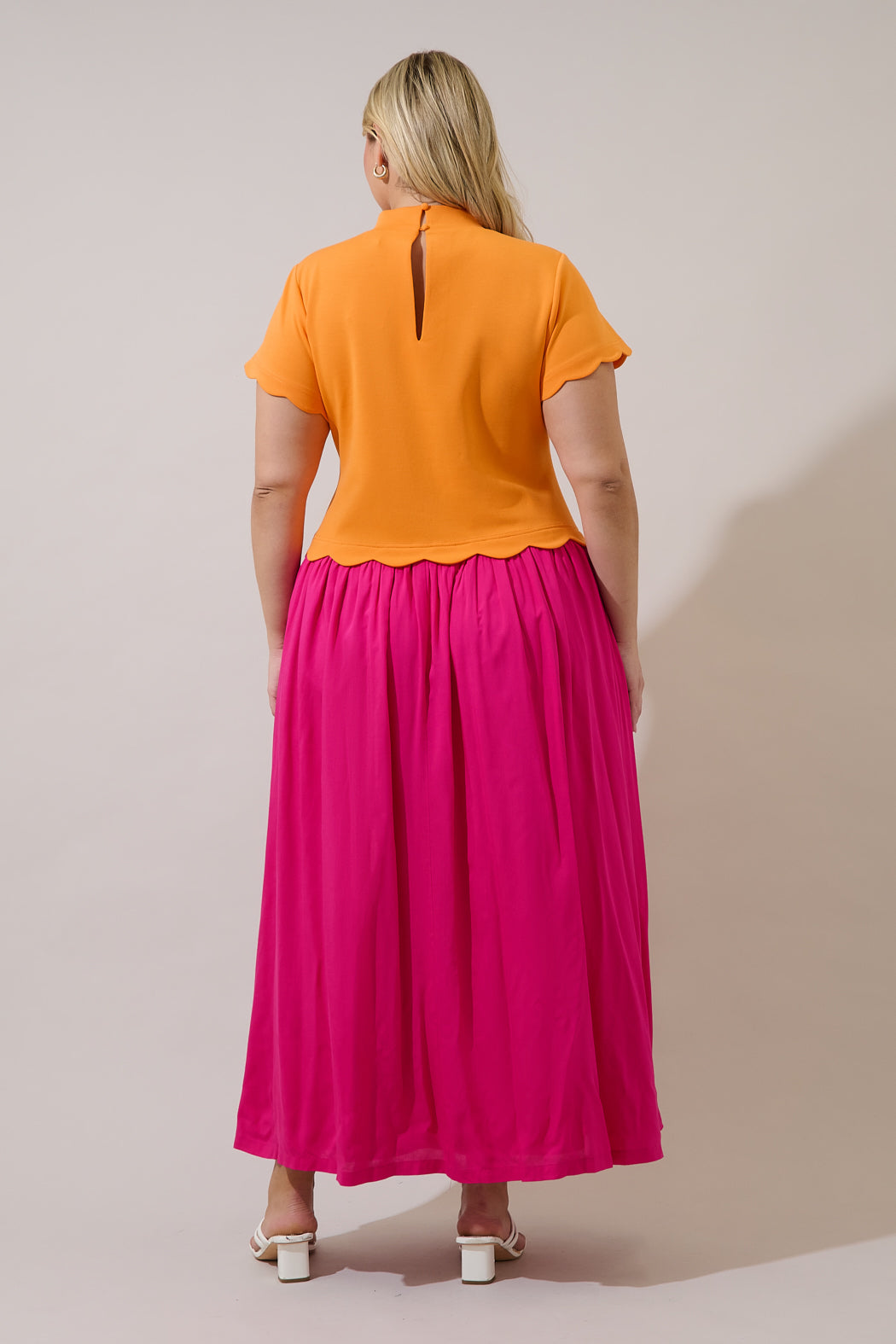 Marby Scallop Contrast Midi Dress Curve