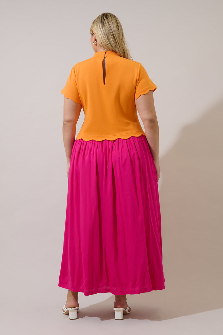 Marby Scallop Contrast Midi Dress Curve
