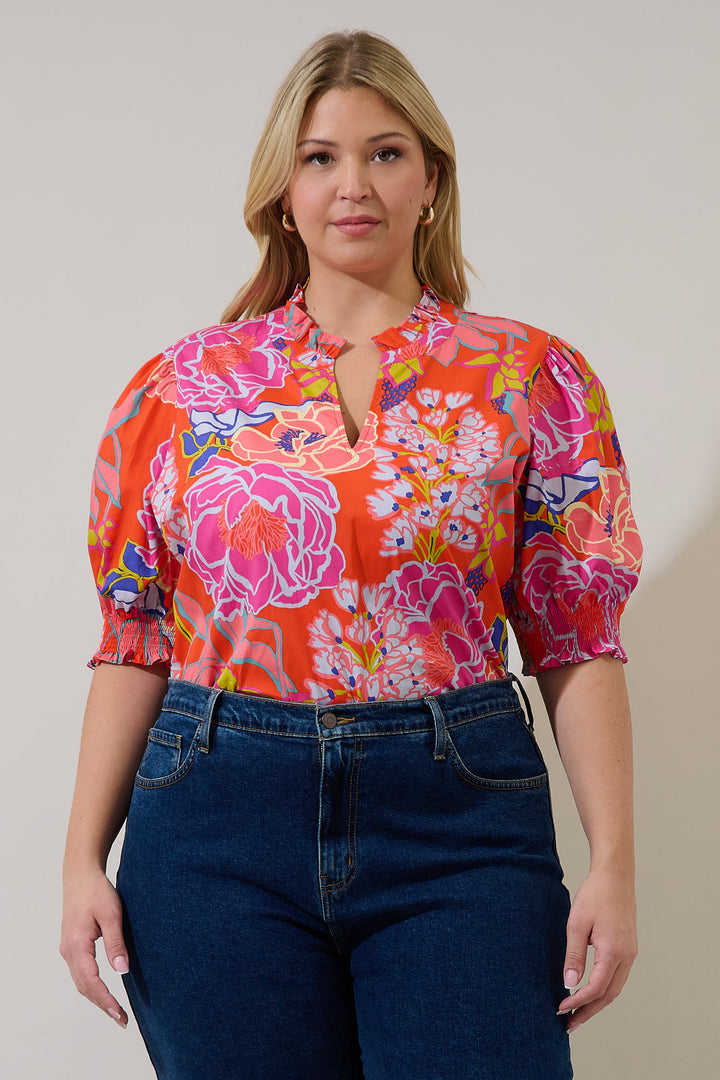 Reign Split Neck Top Dercy Floral Curve