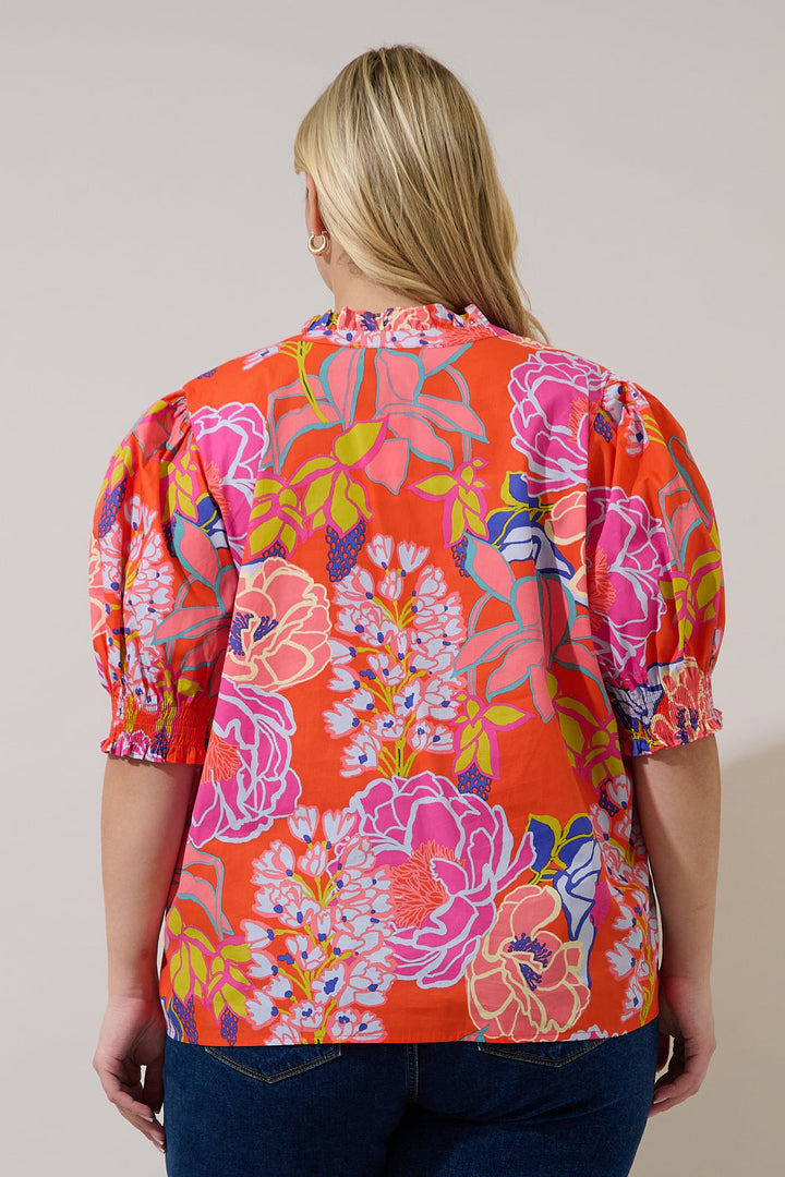 Reign Split Neck Top Dercy Floral Curve