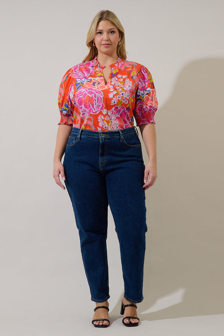 Reign Split Neck Top Dercy Floral Curve