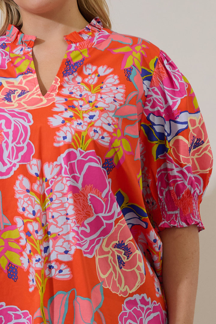 Reign Split Neck Top Dercy Floral Curve