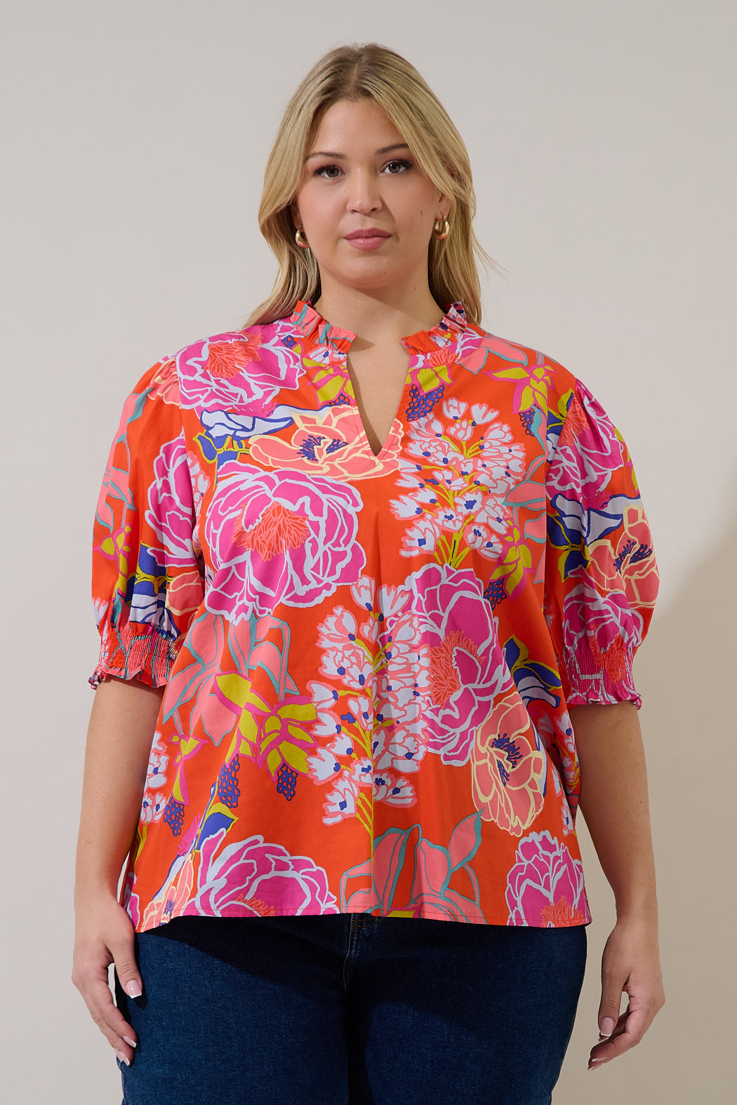 Reign Split Neck Top Dercy Floral Curve