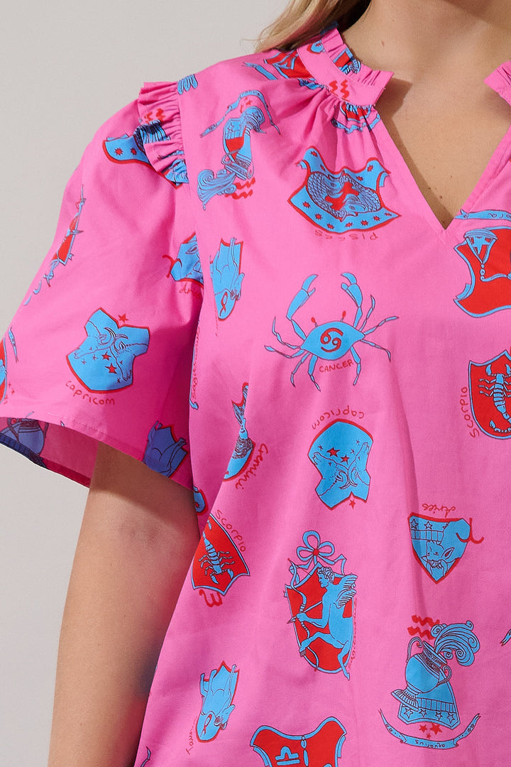 Mei Split Neck Top Zodiac Curve