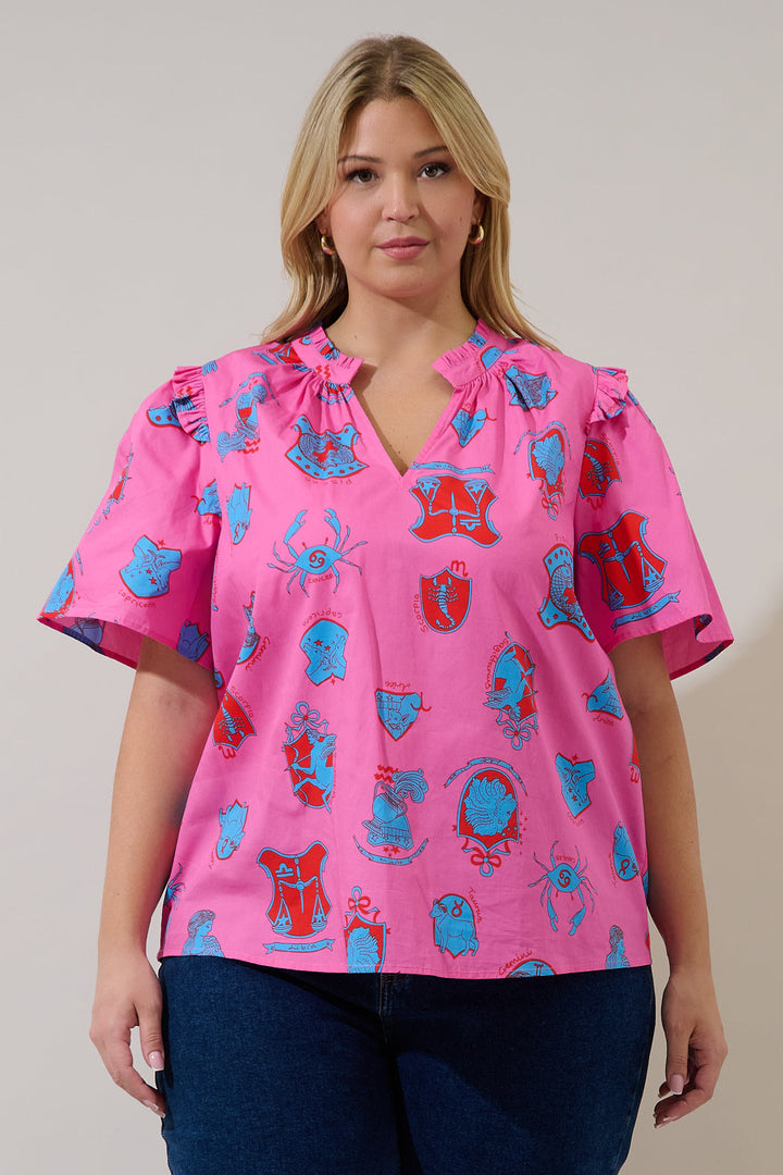 Mei Split Neck Top Zodiac Curve