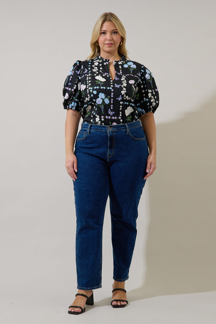Daly Split Neck Top Trevis Floral Curve