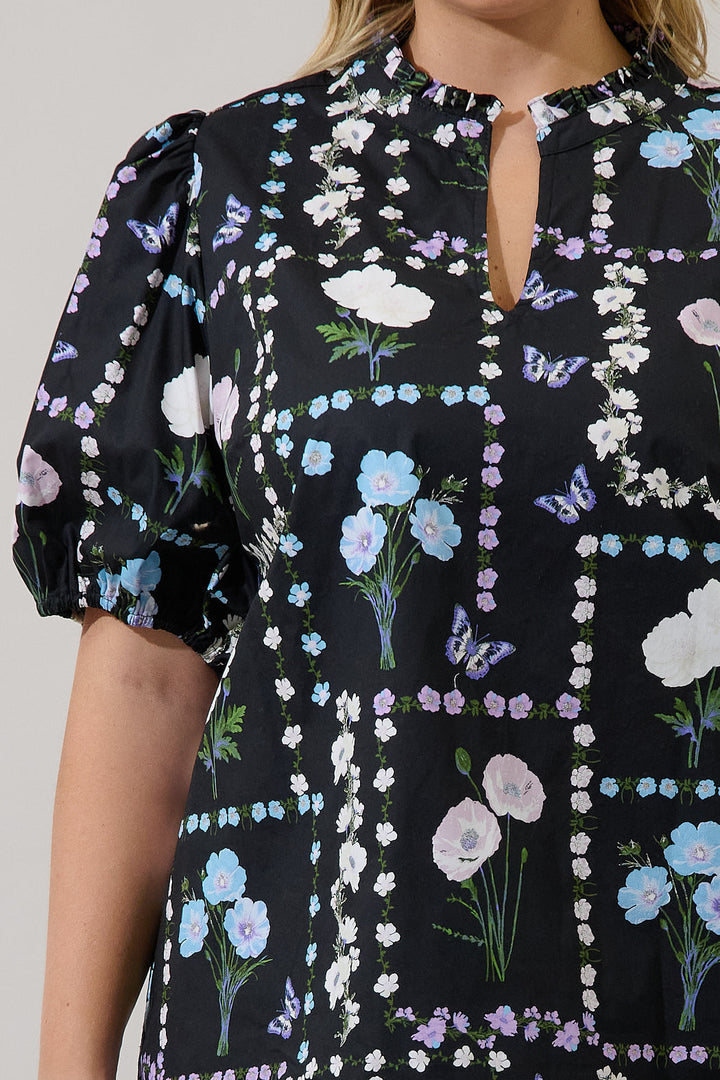 Daly Split Neck Top Trevis Floral Curve